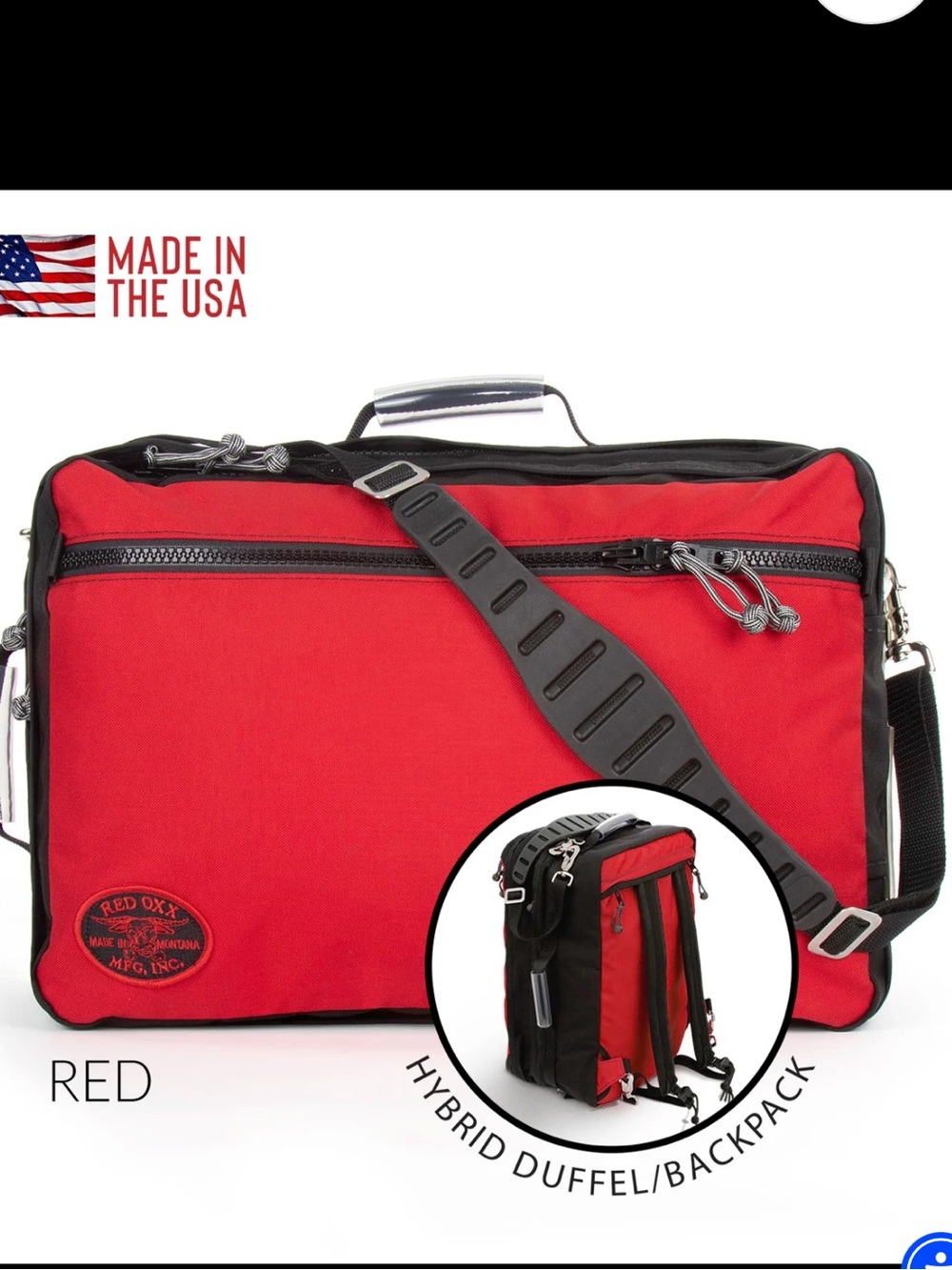 Red Oxx Sky Train Convertible Travel Backpack Carry-On Bag Red/Black USA Made